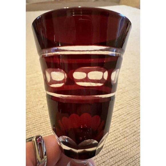 CZECH BOHEMIAN Ruby Red Crystal Pair PORT WINE SHOT GLASSES - Picture 3 of 5